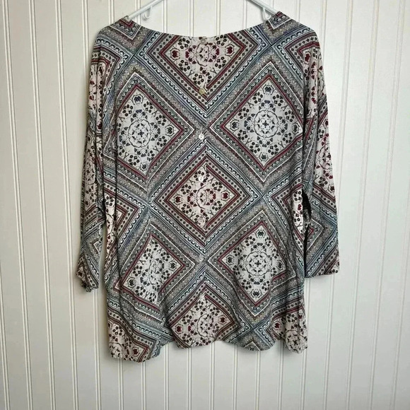 J Jill diamond pattern 3/4 sleeve blouse button back size medium A26 - Picture 9 of 10